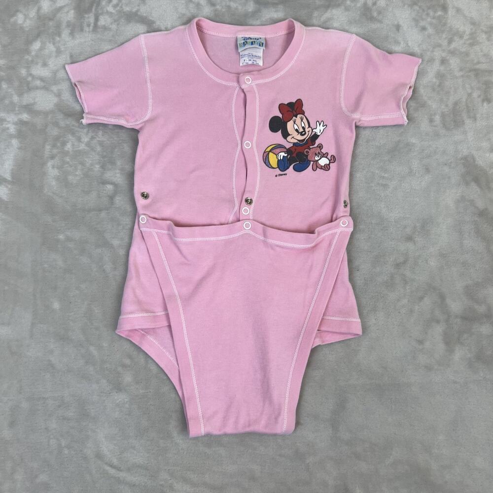 VTG Disney‎ Minnie Mouse Romper Toddler 3T Pink 90s Retro Cartoon Snap Closure